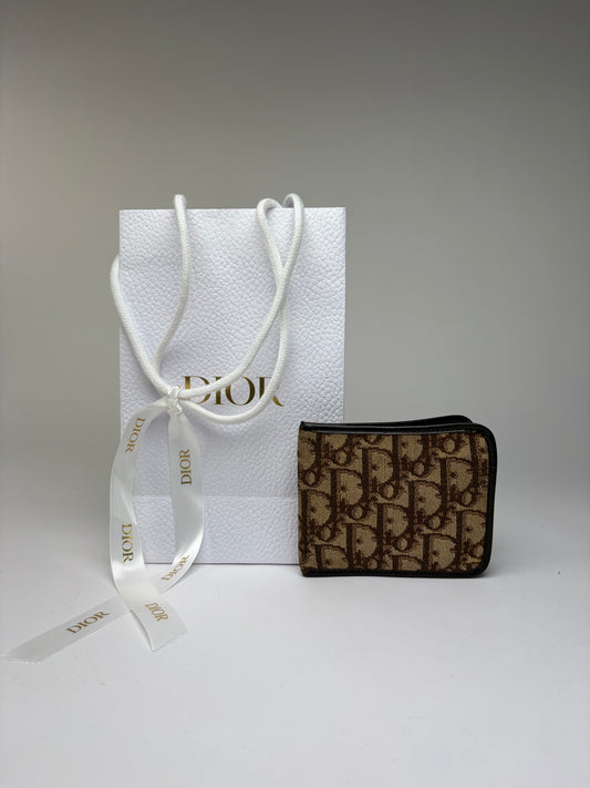 Vintage Dior Oblique Jacquard Bifold Wallet Late 1970s Beige Brown