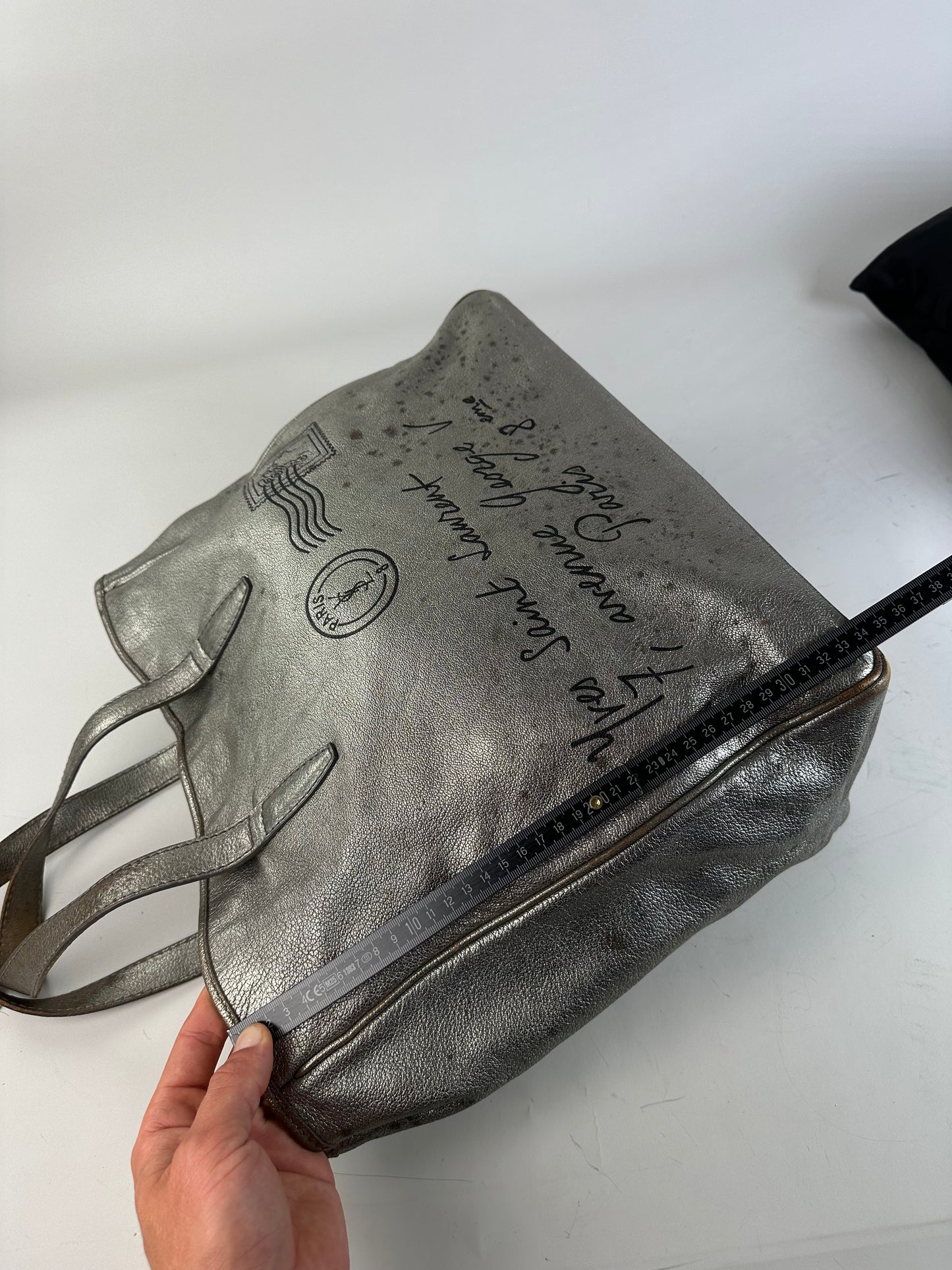 Vintage Saint Laurent Leather Tote Bag Silver c. 2000