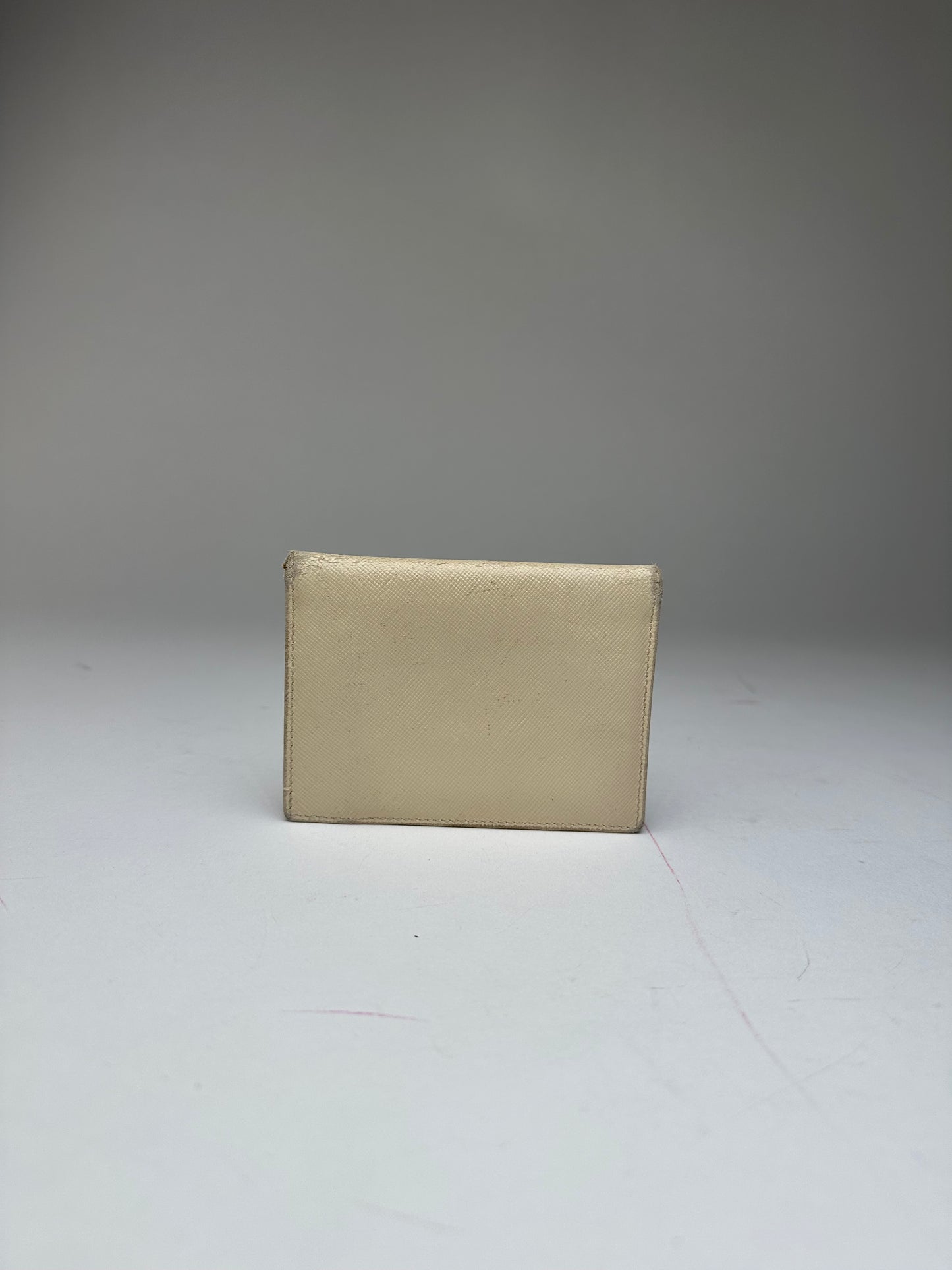Vintage Prada Saffiano Leather Triangle Card Holder Cream