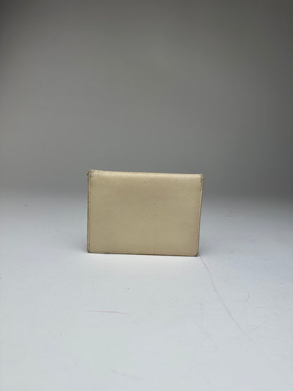 Vintage Prada Saffiano Leather Triangle Card Holder Cream