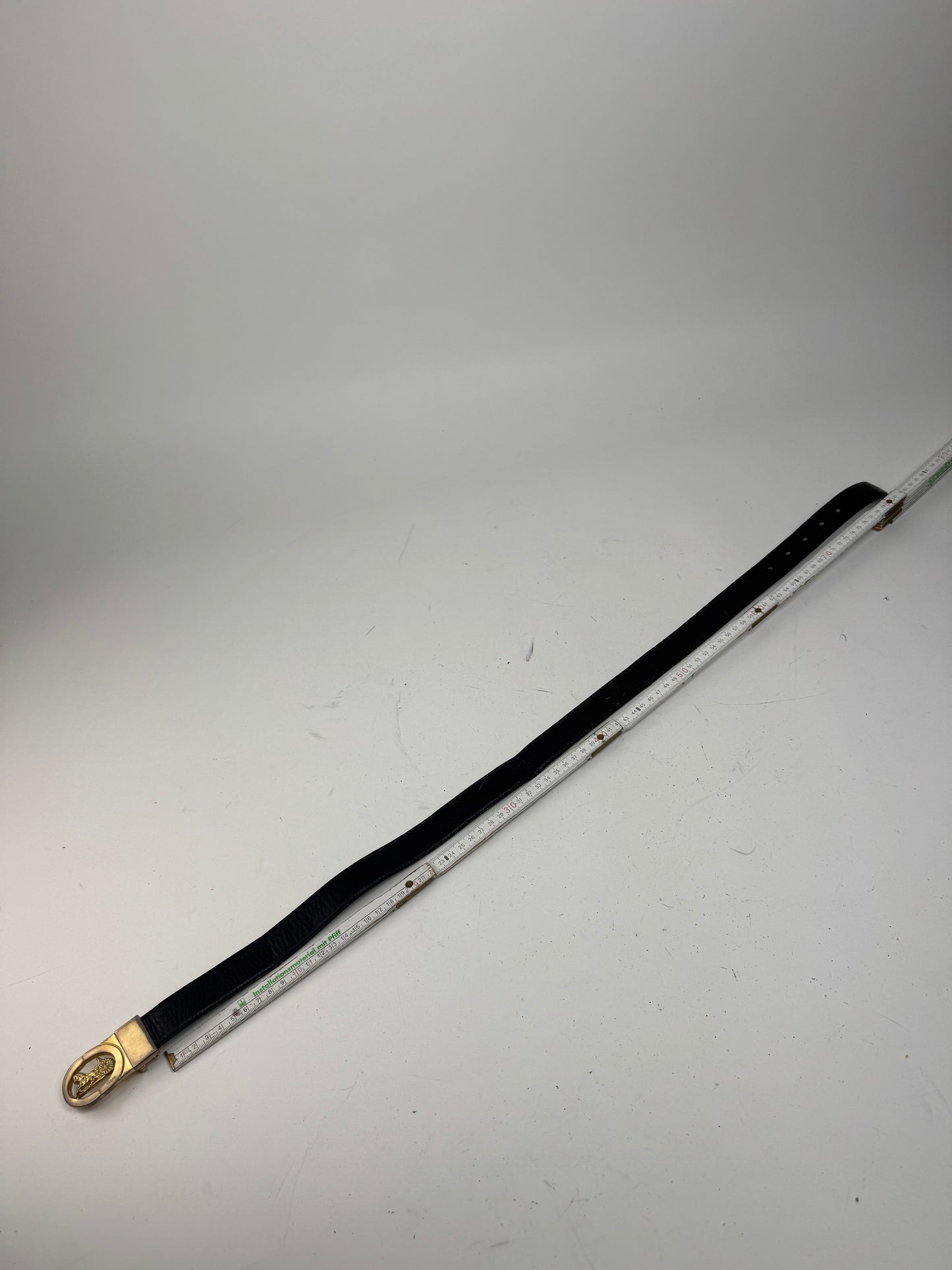 Vintage Celine Paris Carriage Logo Leather Belt black