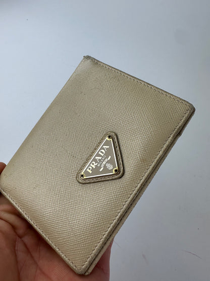 Vintage Prada Saffiano Leather Triangle Card Holder Cream