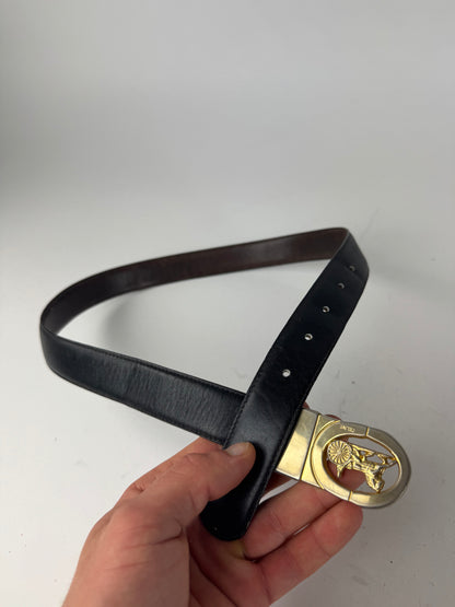 Vintage Celine Paris Carriage Logo Leather Belt black