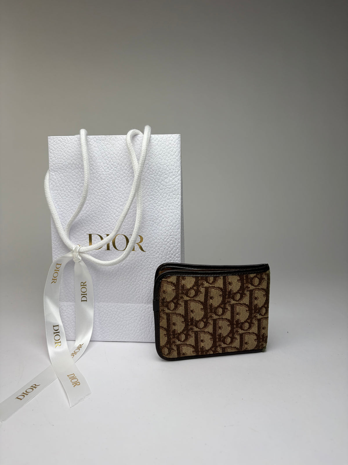 Vintage Dior Oblique Jacquard Bifold Wallet Late 1970s Beige Brown