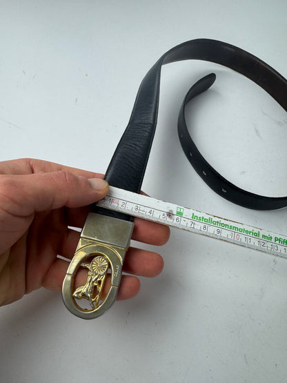 Vintage Celine Paris Carriage Logo Leather Belt black