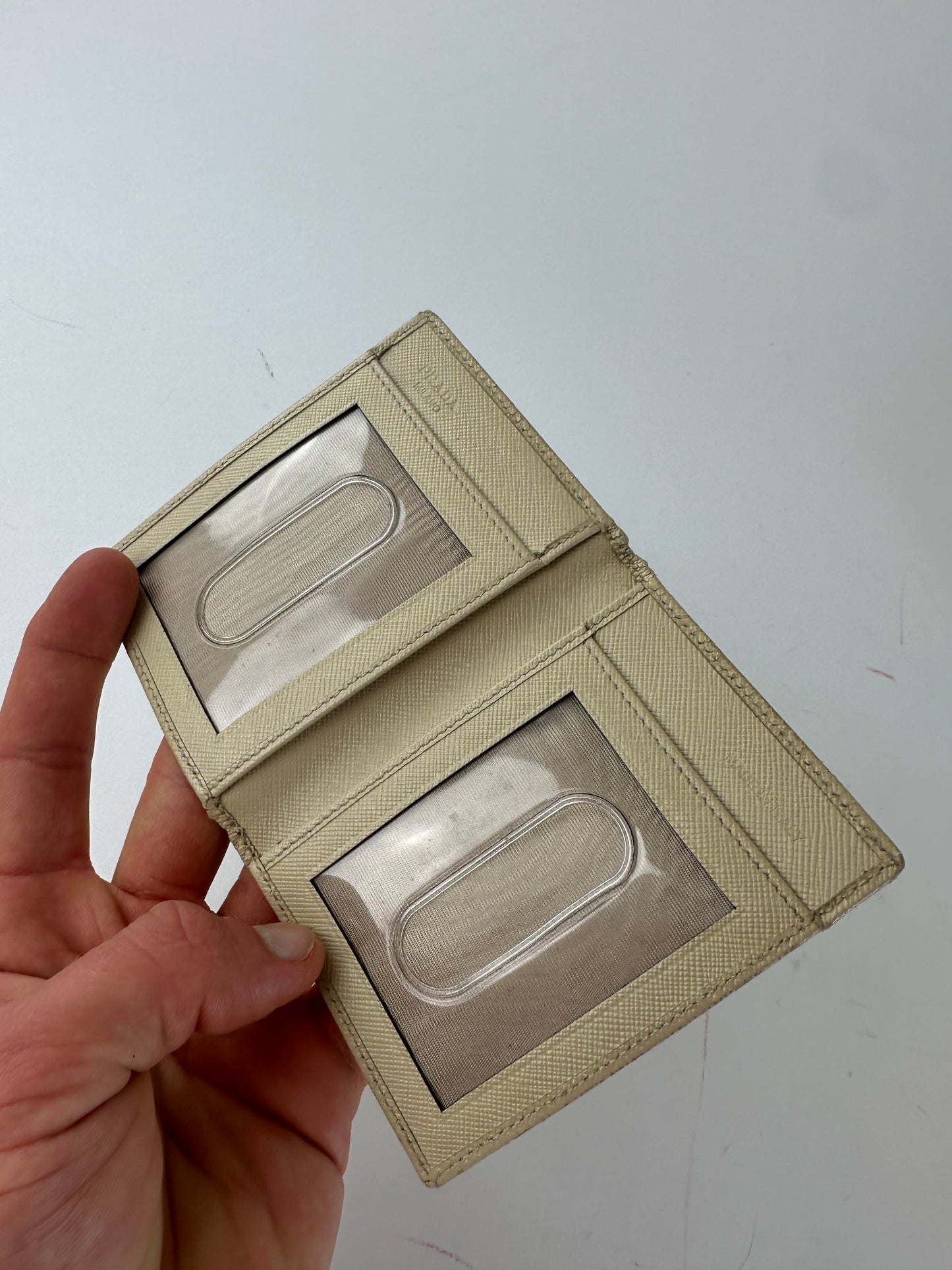 Vintage Prada Saffiano Leather Triangle Card Holder Cream