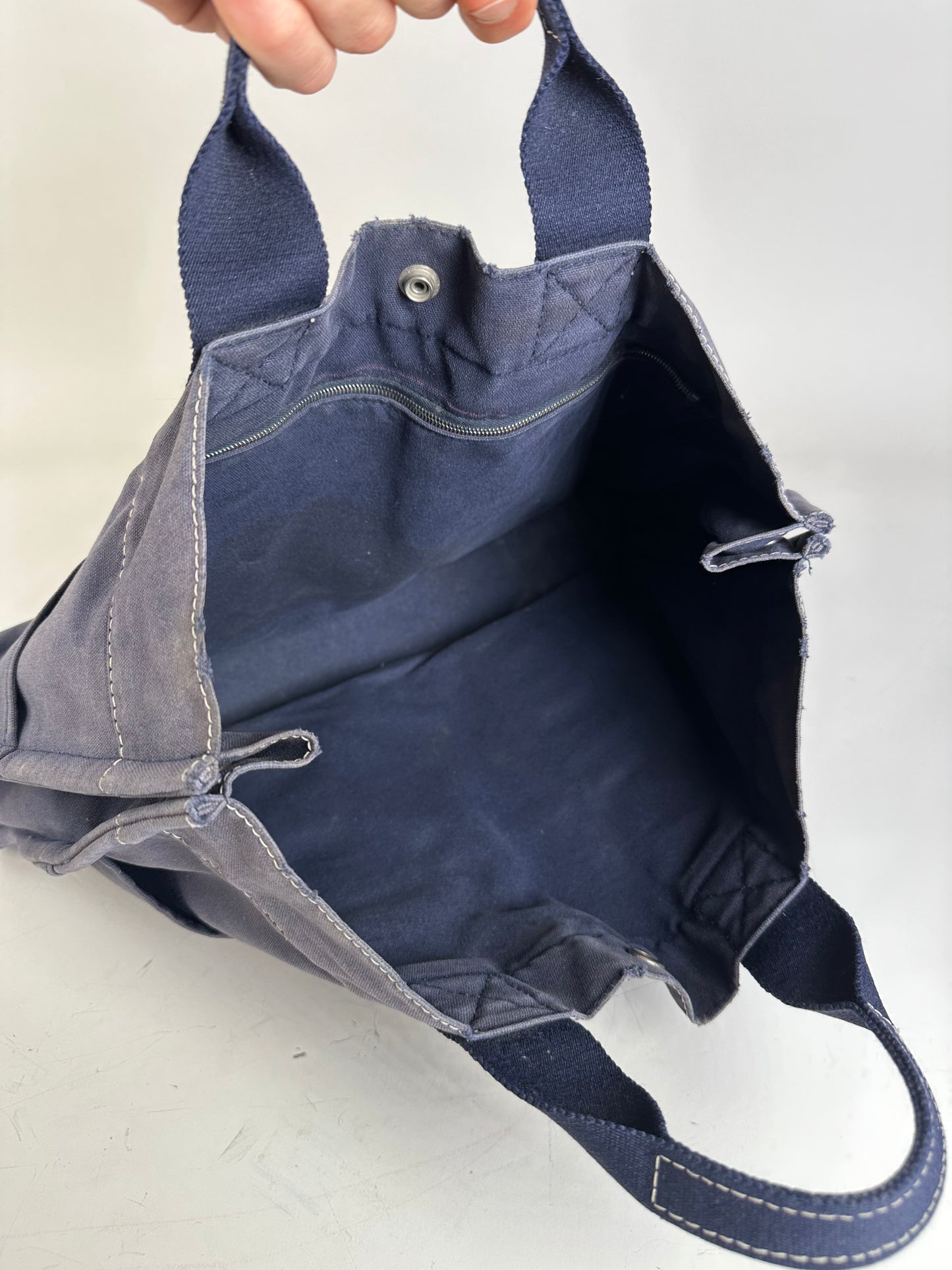 Vintage Hermes Canvas Tote Navy Silver