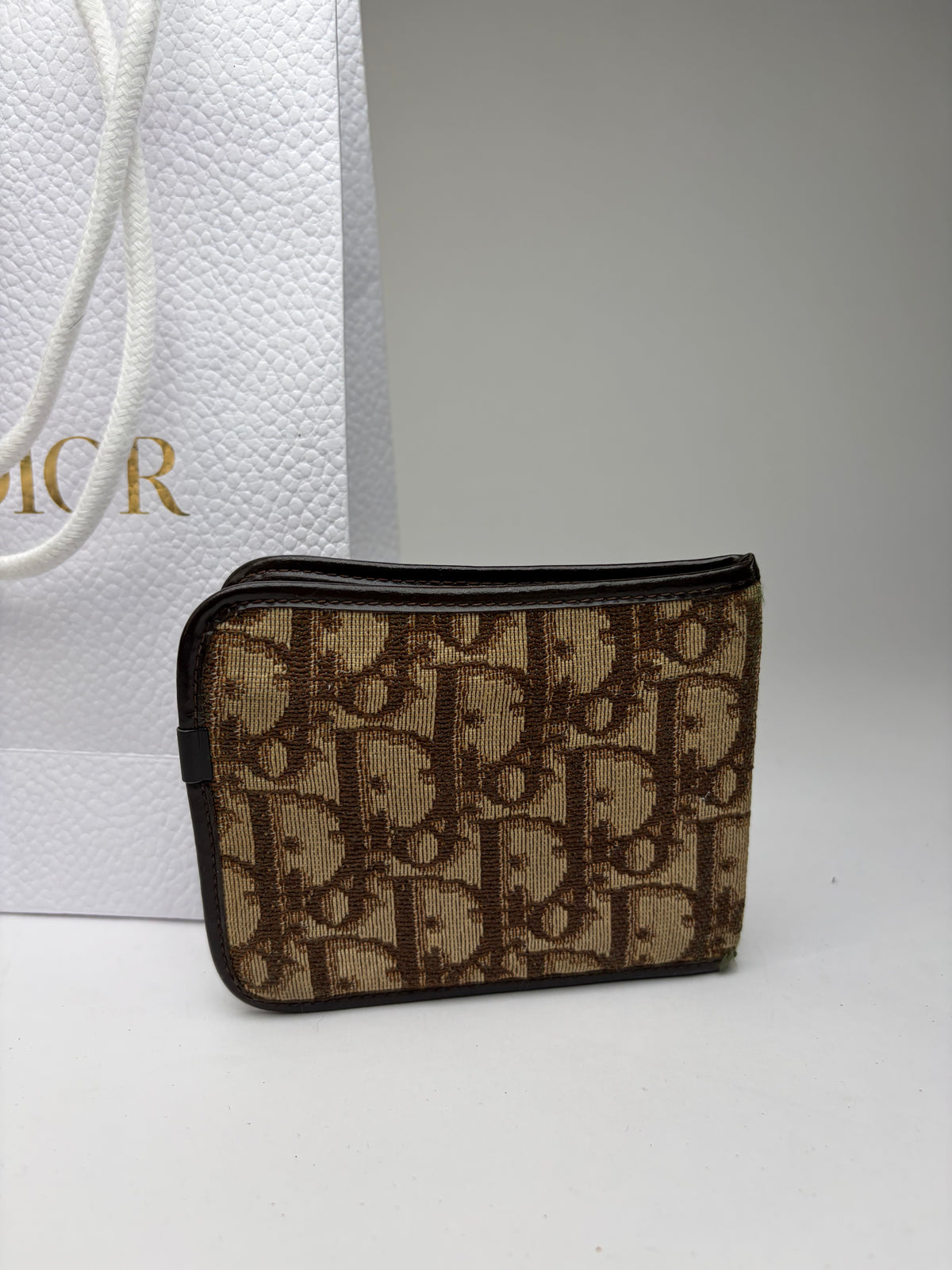 Vintage Dior Oblique Jacquard Bifold Wallet Late 1970s Beige Brown