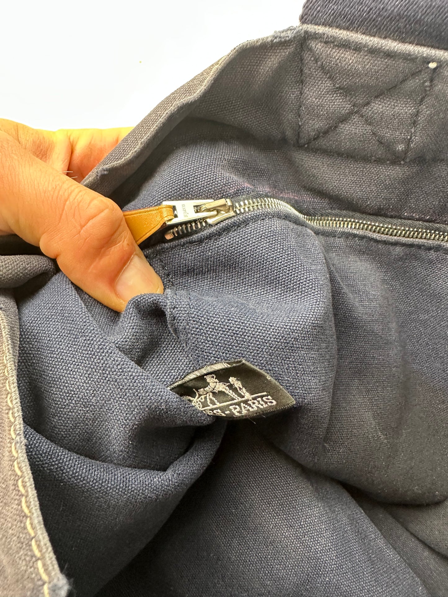 Vintage Hermes Canvas Tote Navy Silver