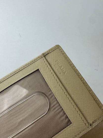 Vintage Prada Saffiano Leather Triangle Card Holder Cream