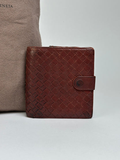 Vintage Bottega Veneta Intrecciato Woven Bifold Wallet Late 1990s Burgundy