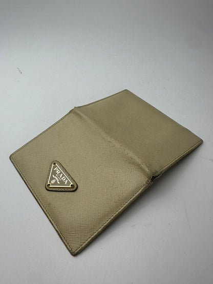 Vintage Prada Saffiano Leather Triangle Card Holder Cream