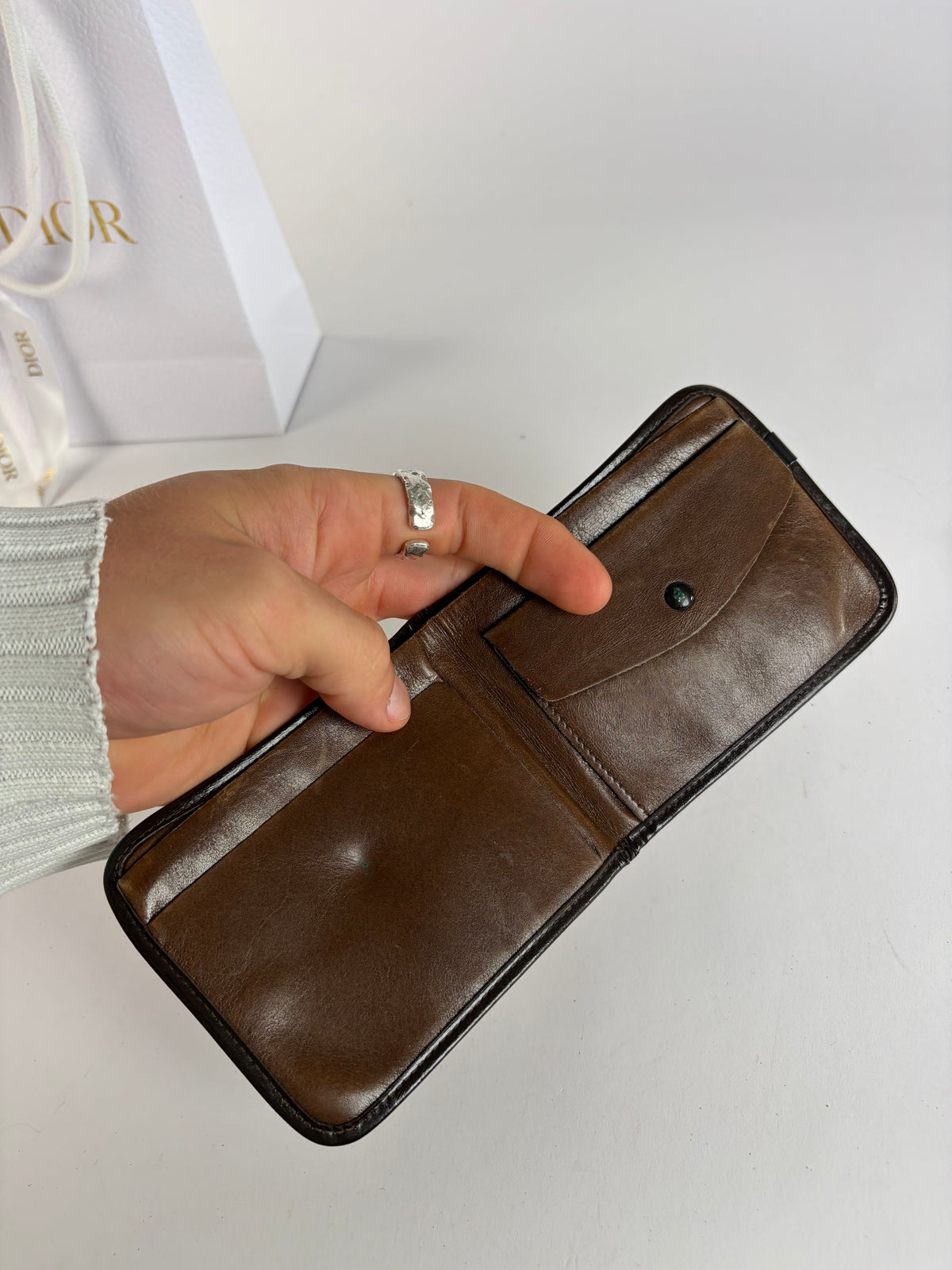 Vintage Dior Oblique Jacquard Bifold Wallet Late 1970s Beige Brown