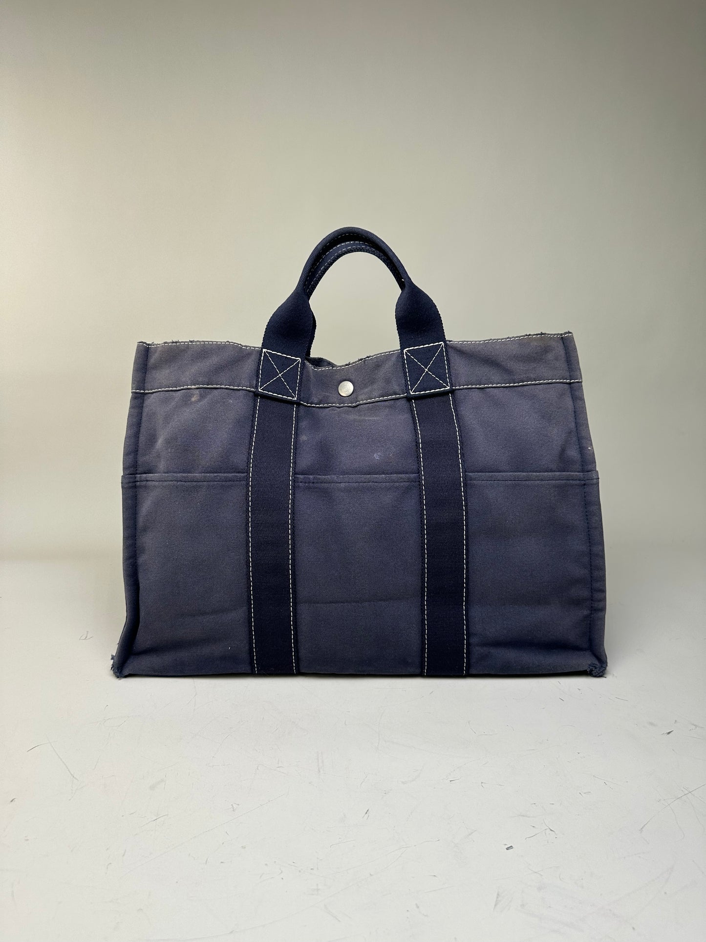 Vintage Hermes Canvas Tote Navy Silver