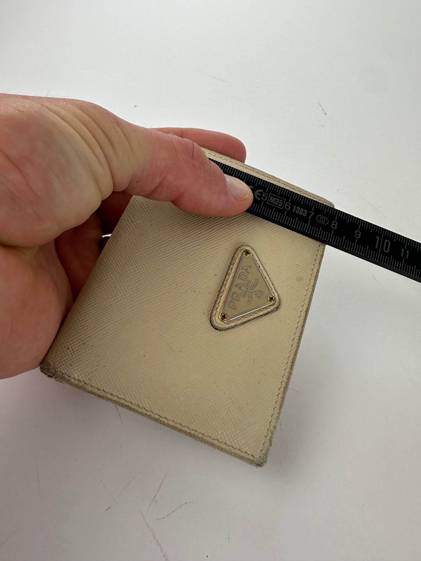 Vintage Prada Saffiano Leather Triangle Card Holder Cream