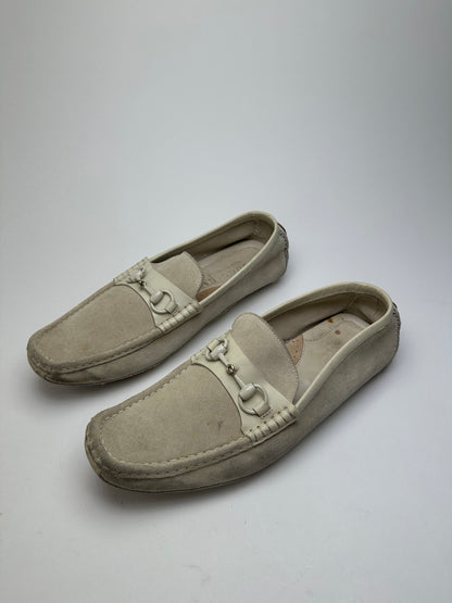 Vintage Gucci Horsebit Suede Driving Loafers Cream EU41,5
