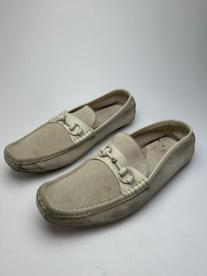 Vintage Gucci Horsebit Suede Driving Loafers Cream EU41,5