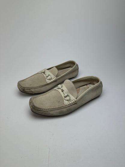 Vintage Gucci Horsebit Suede Driving Loafers Cream EU41,5