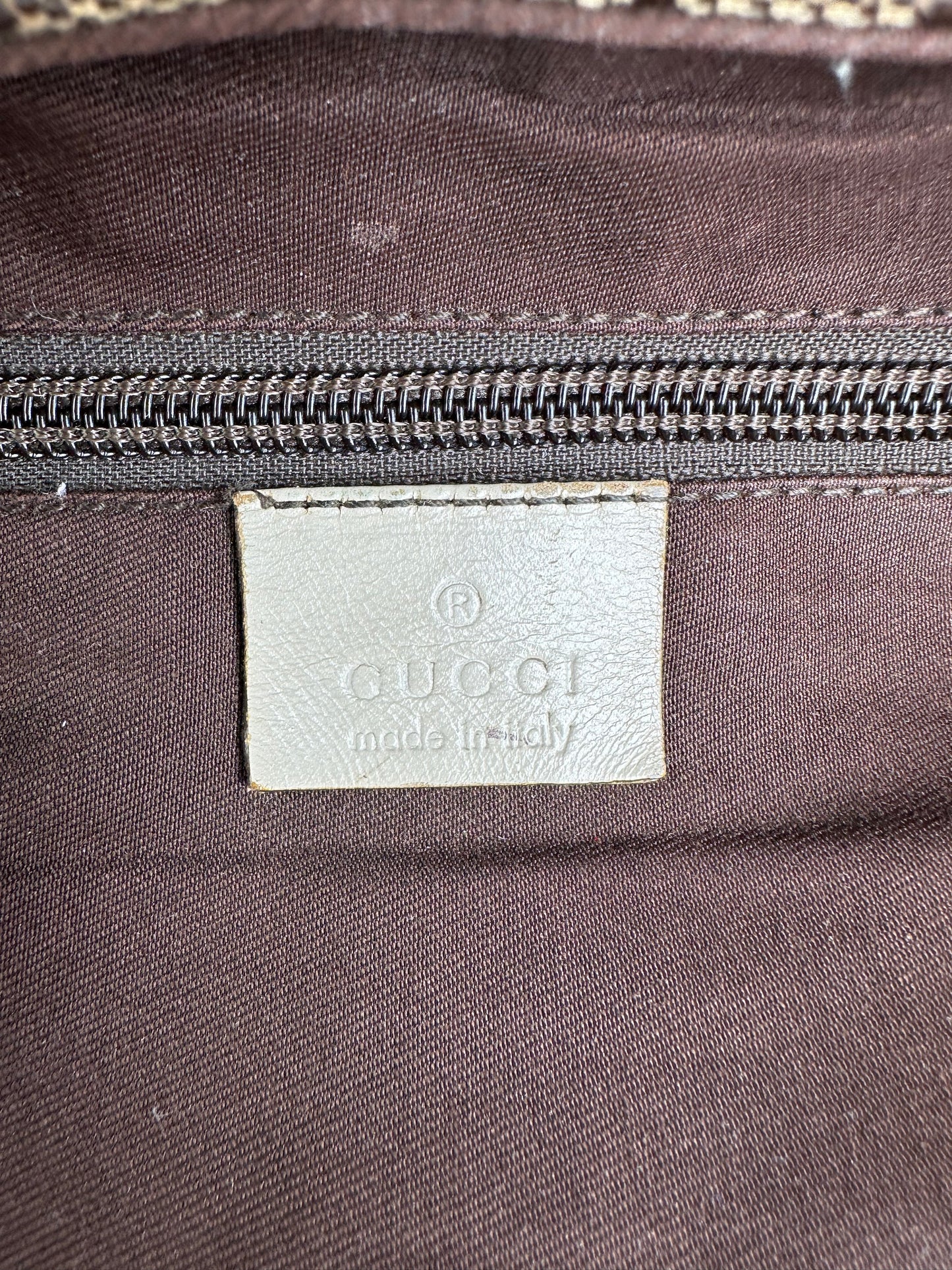 Vintage Gucci GG Canvas Shoulder Bag Beige Brown Silver