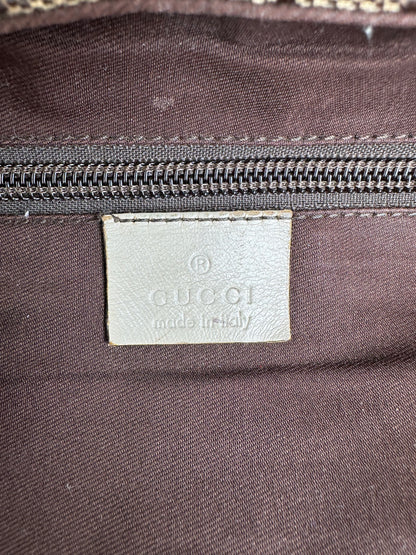 Vintage Gucci GG Canvas Shoulder Bag Beige Brown Silver