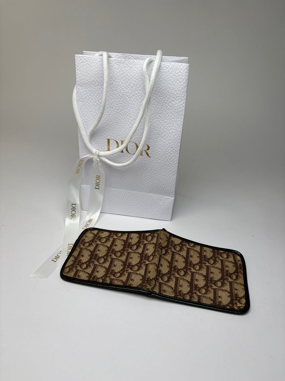 Vintage Dior Oblique Jacquard Bifold Wallet Late 1970s Beige Brown