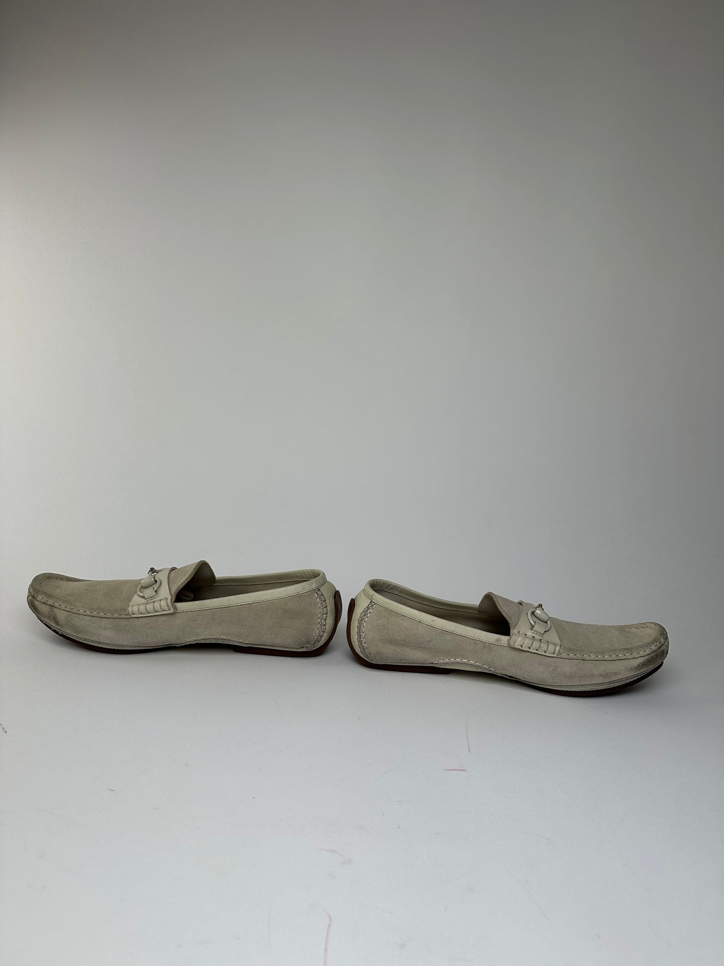 Vintage Gucci Horsebit Suede Driving Loafers Cream EU41,5