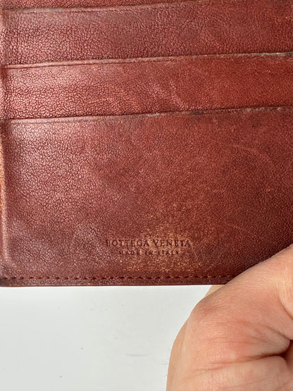 Vintage Bottega Veneta Intrecciato Woven Bifold Wallet Late 1990s Burgundy