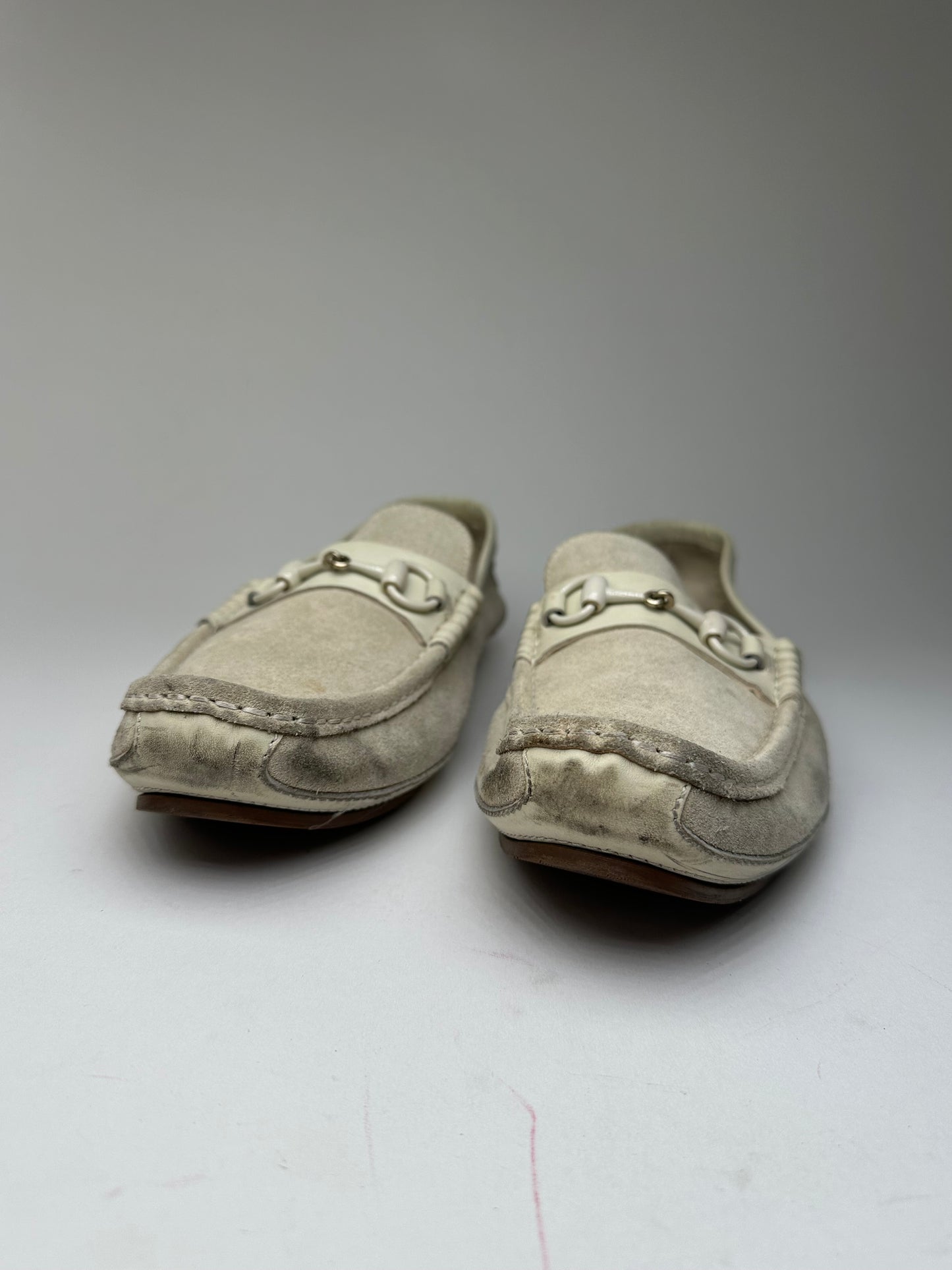 Vintage Gucci Horsebit Suede Driving Loafers Cream EU41,5