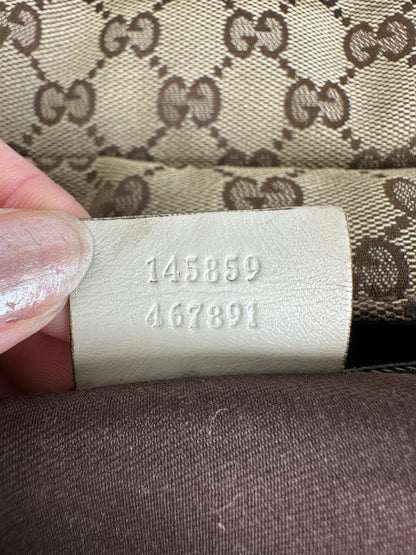 Vintage Gucci GG Canvas Shoulder Bag Beige Brown Silver