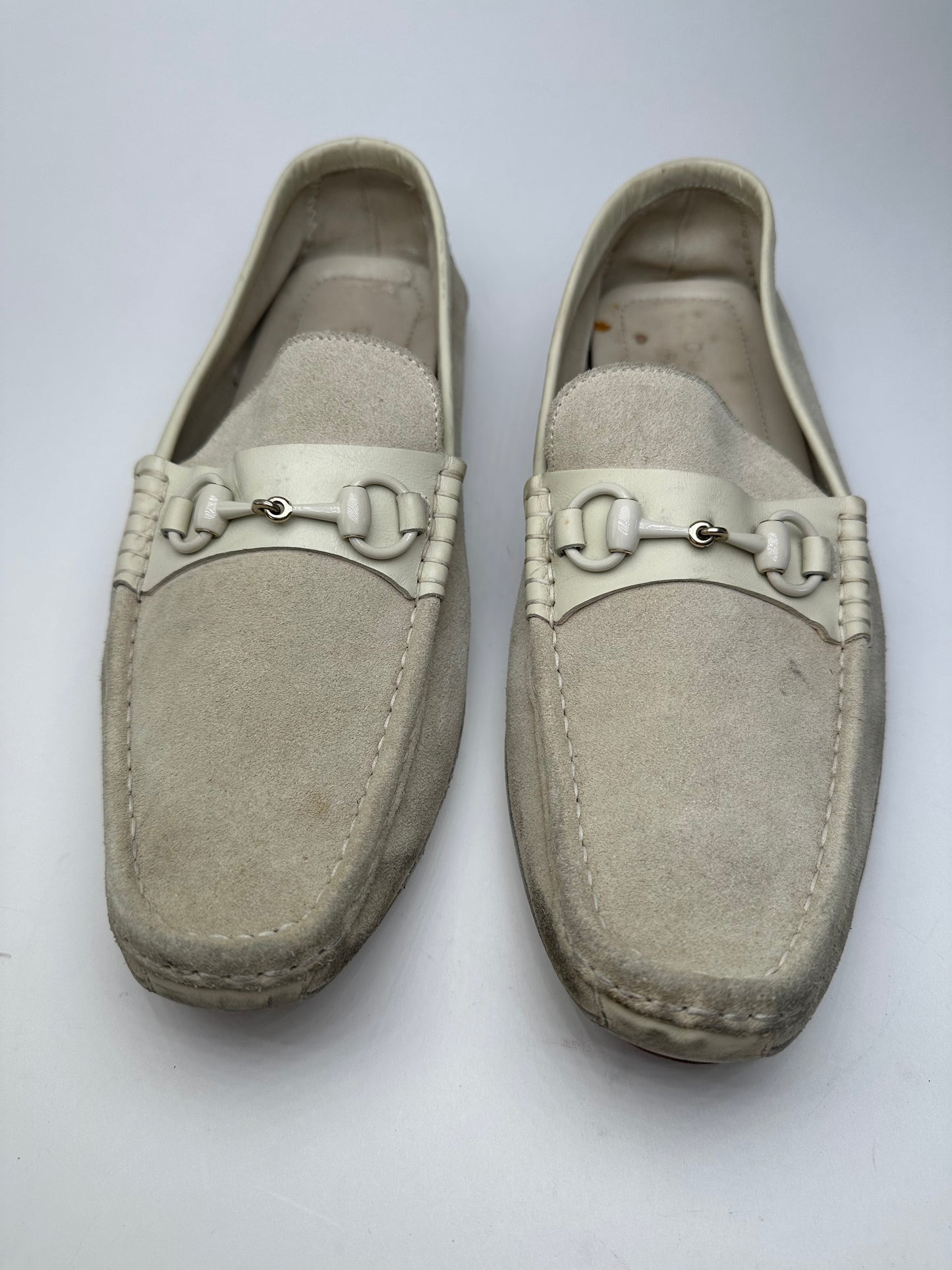 Vintage Gucci Horsebit Suede Driving Loafers Cream EU41,5