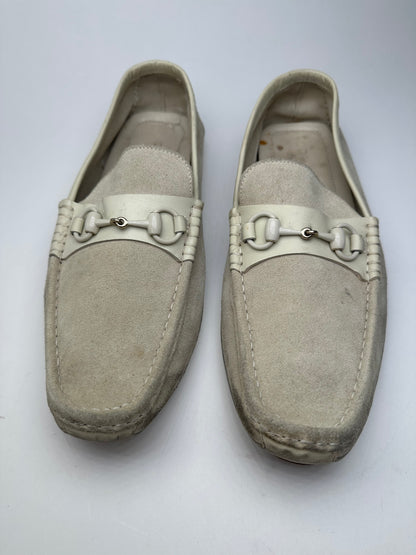 Vintage Gucci Horsebit Suede Driving Loafers Cream EU41,5