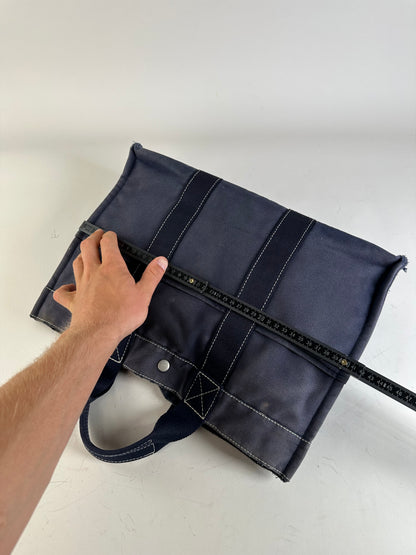 Vintage Hermes Canvas Tote Navy Silver