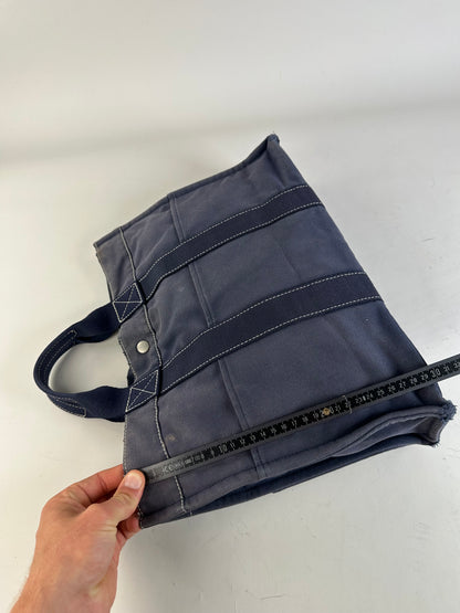 Vintage Hermes Canvas Tote Navy Silver