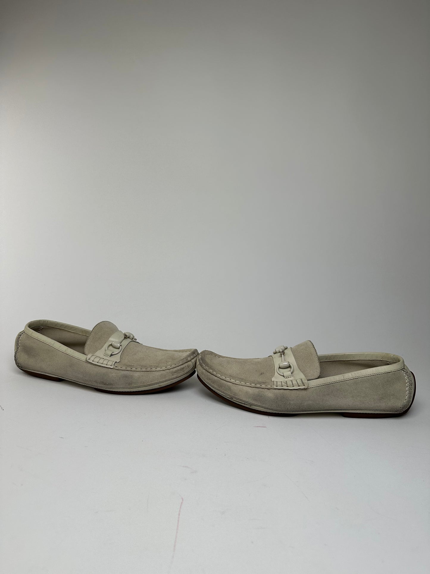 Vintage Gucci Horsebit Suede Driving Loafers Cream EU41,5