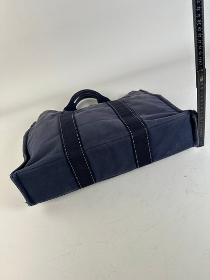 Vintage Hermes Canvas Tote Navy Silver