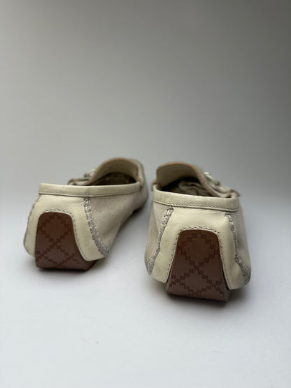 Vintage Gucci Horsebit Suede Driving Loafers Cream EU41,5