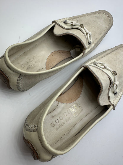 Vintage Gucci Horsebit Suede Driving Loafers Cream EU41,5