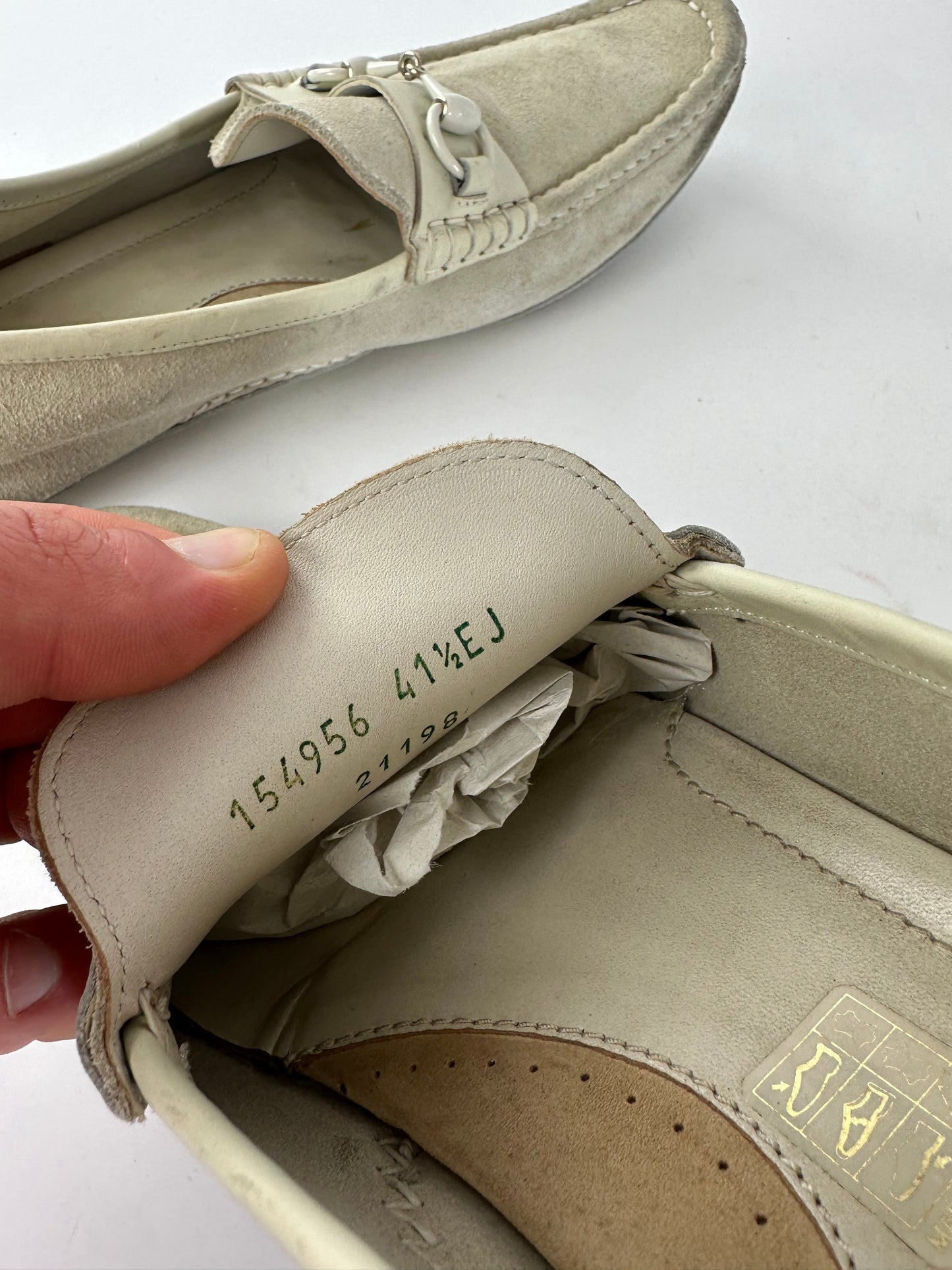 Vintage Gucci Horsebit Suede Driving Loafers Cream EU41,5