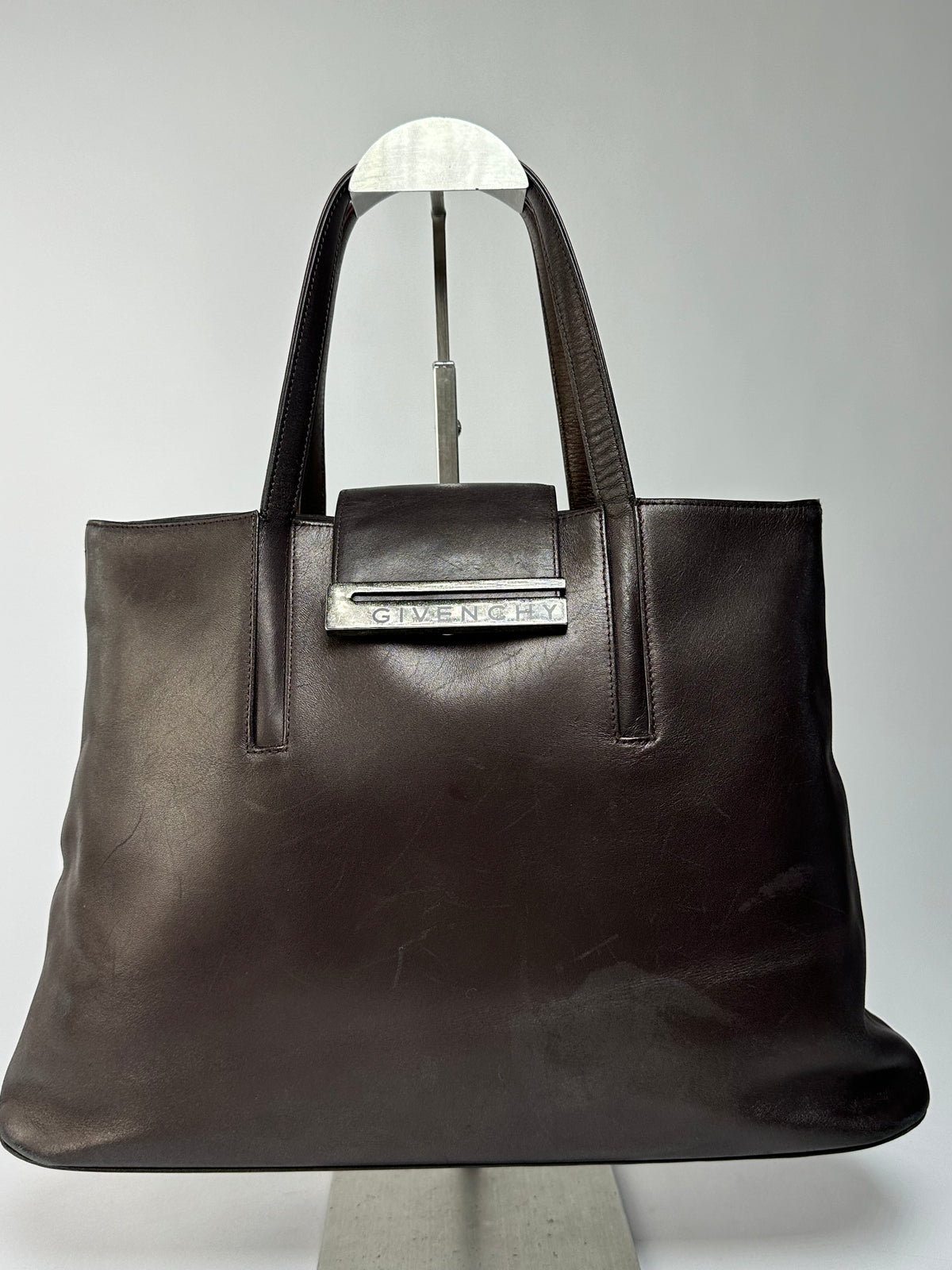Vintage Givenchy Leather Tote Late 1990s Dark Brown