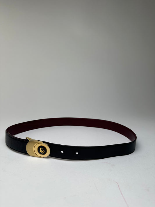Vintage Dior Reversible Leather Belt Black Burgundy