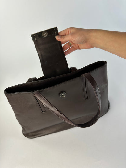 Vintage Givenchy Leather Tote Late 1990s Dark Brown