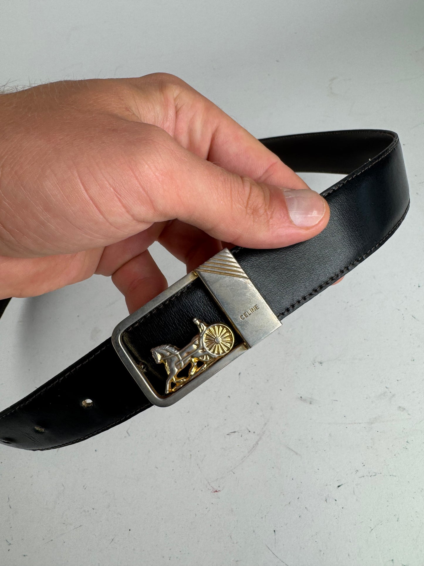 Vintage Celine Paris leather belt black