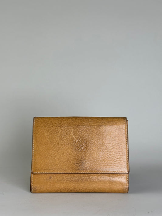 Vintage Loewe Grained Leather Wallet Tan Gold