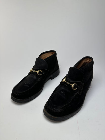 Vintage Gucci Men's Horsebit Suede Ankle Boots Black EU43