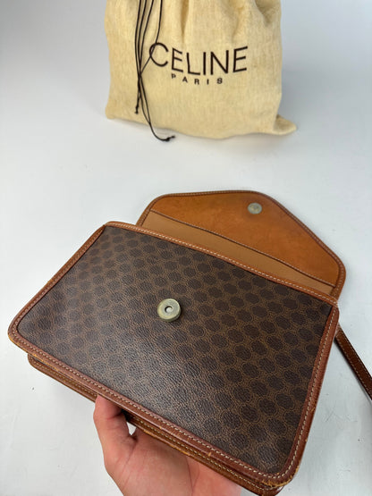 Vintage Crline Paris Triomphe Monogram Leather Shoulder / Crossbody Bag Brown
