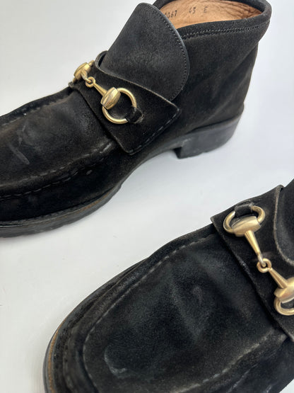 Vintage Gucci Men's Horsebit Suede Ankle Boots Black EU43