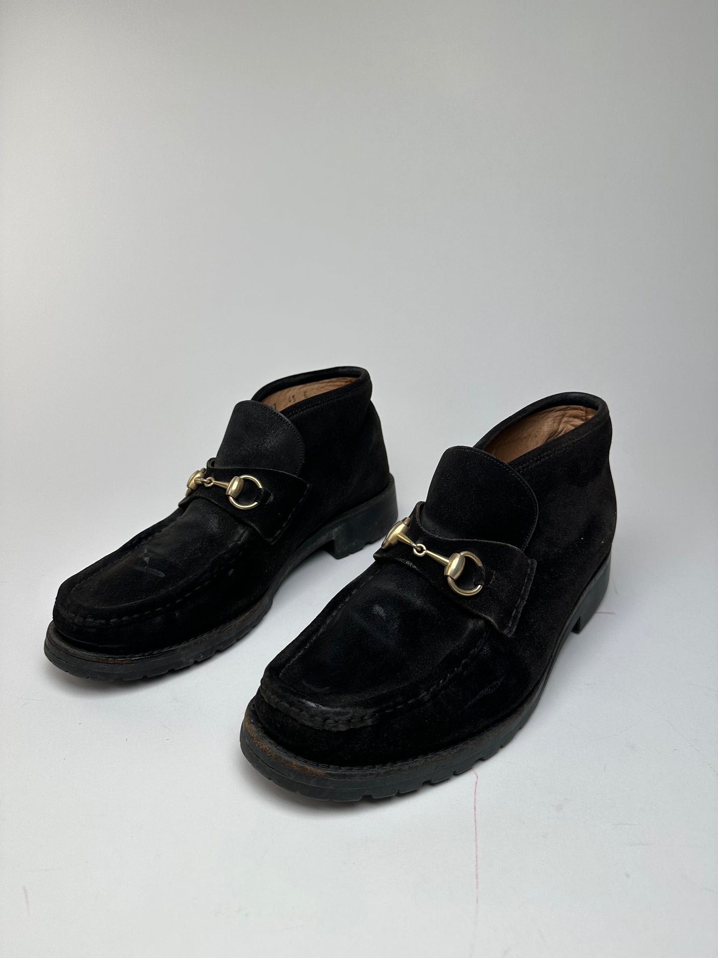 Vintage Gucci Men's Horsebit Suede Ankle Boots Black EU43