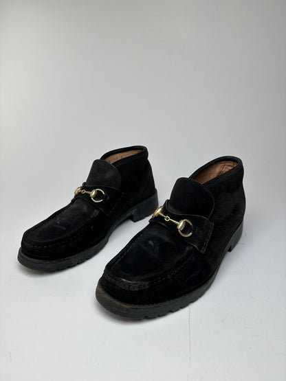 Vintage Gucci Men's Horsebit Suede Ankle Boots Black EU43