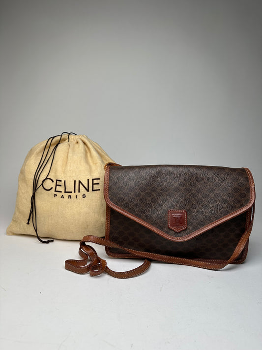 Vintage Crline Paris Triomphe Monogram Leather Shoulder / Crossbody Bag Brown