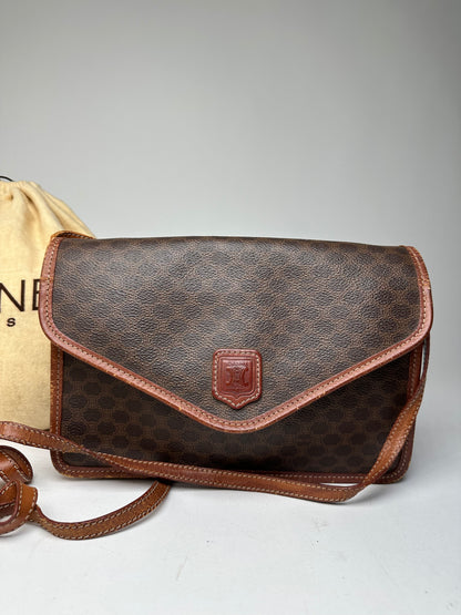 Vintage Crline Paris Triomphe Monogram Leather Shoulder / Crossbody Bag Brown